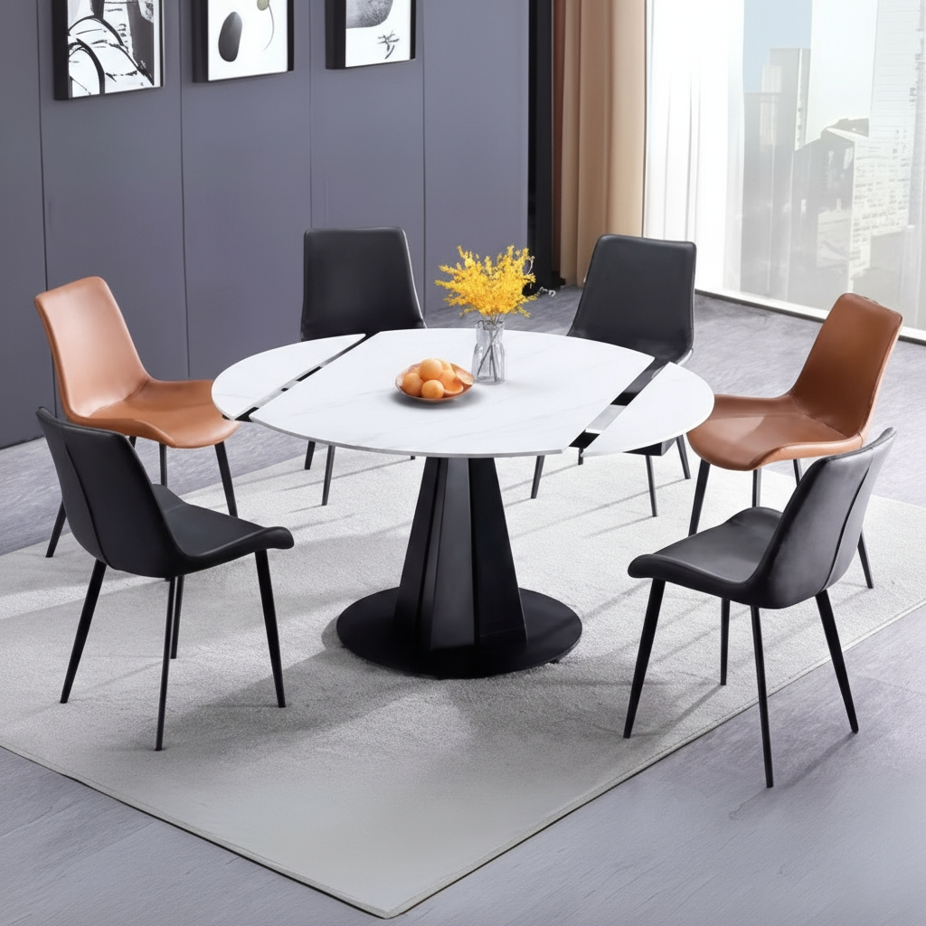 Modica Round Extendable Dining Table - Turn to Extend