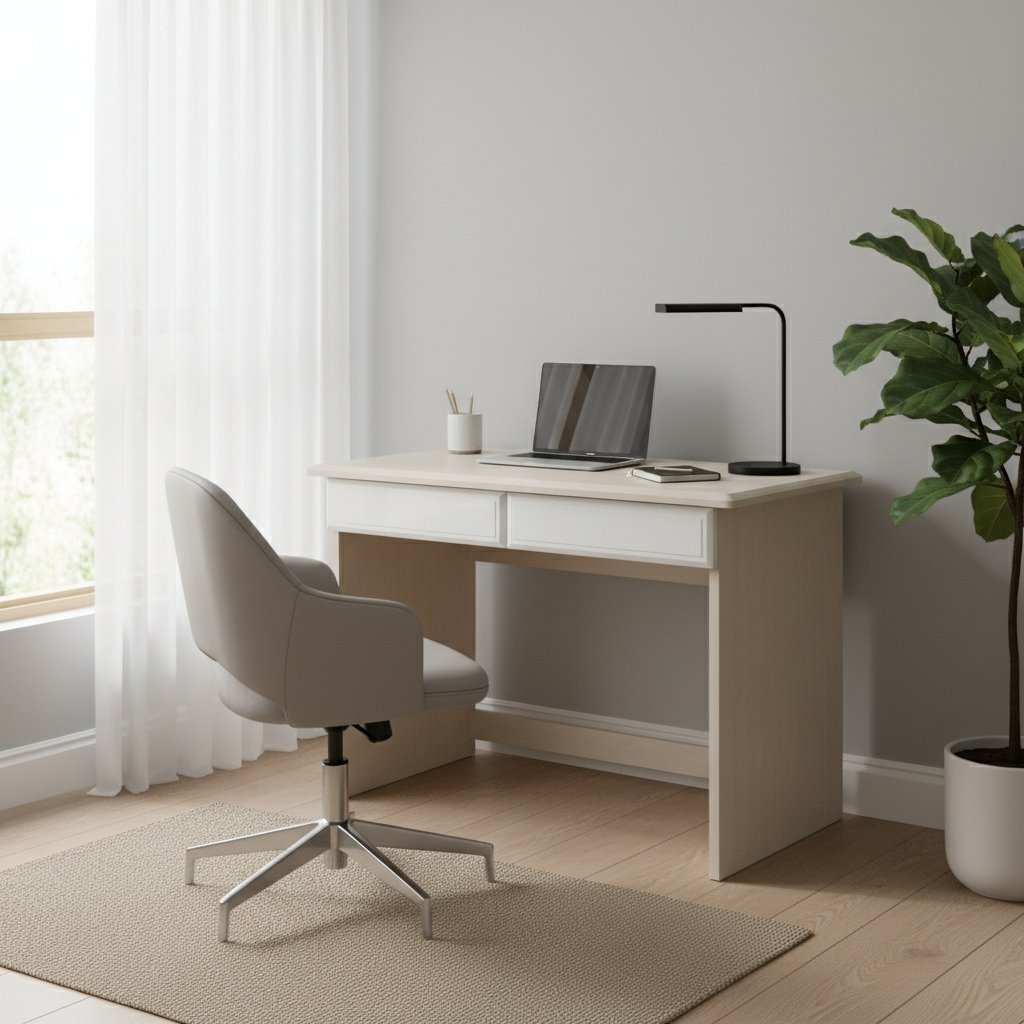 Noli Minimalist Study Table – Space Saving Office Desk with 2 Storage Drawers