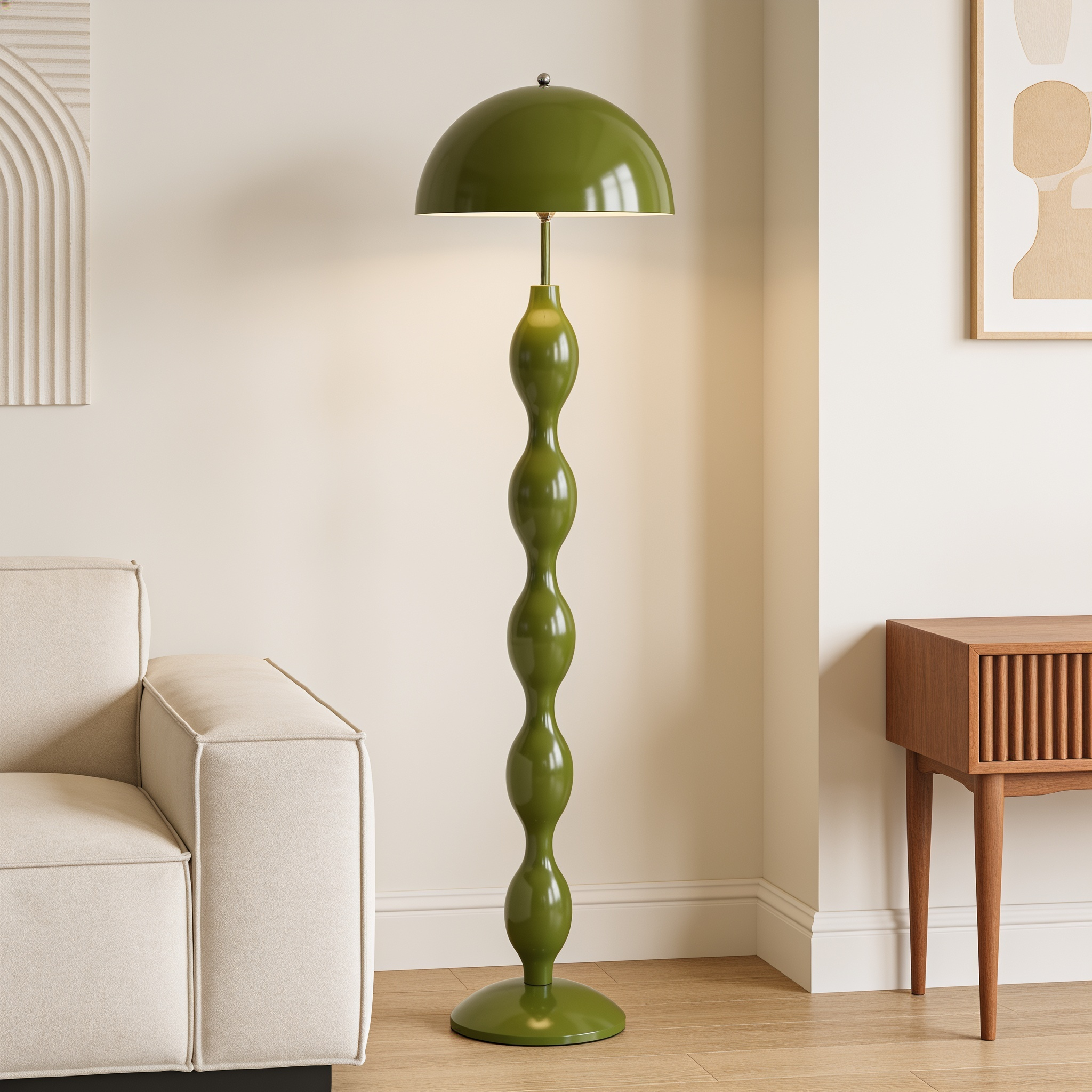 Nuoro Retro Olive Green Mushroom Floor Lamp - Mid Century Modern Stacked Totem Standing Light