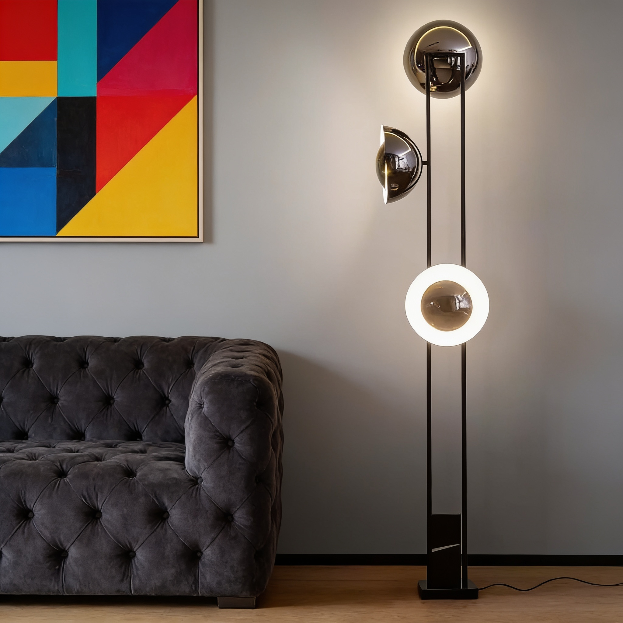 Olbia Contemporary Black Triple-Head Floor Lamp