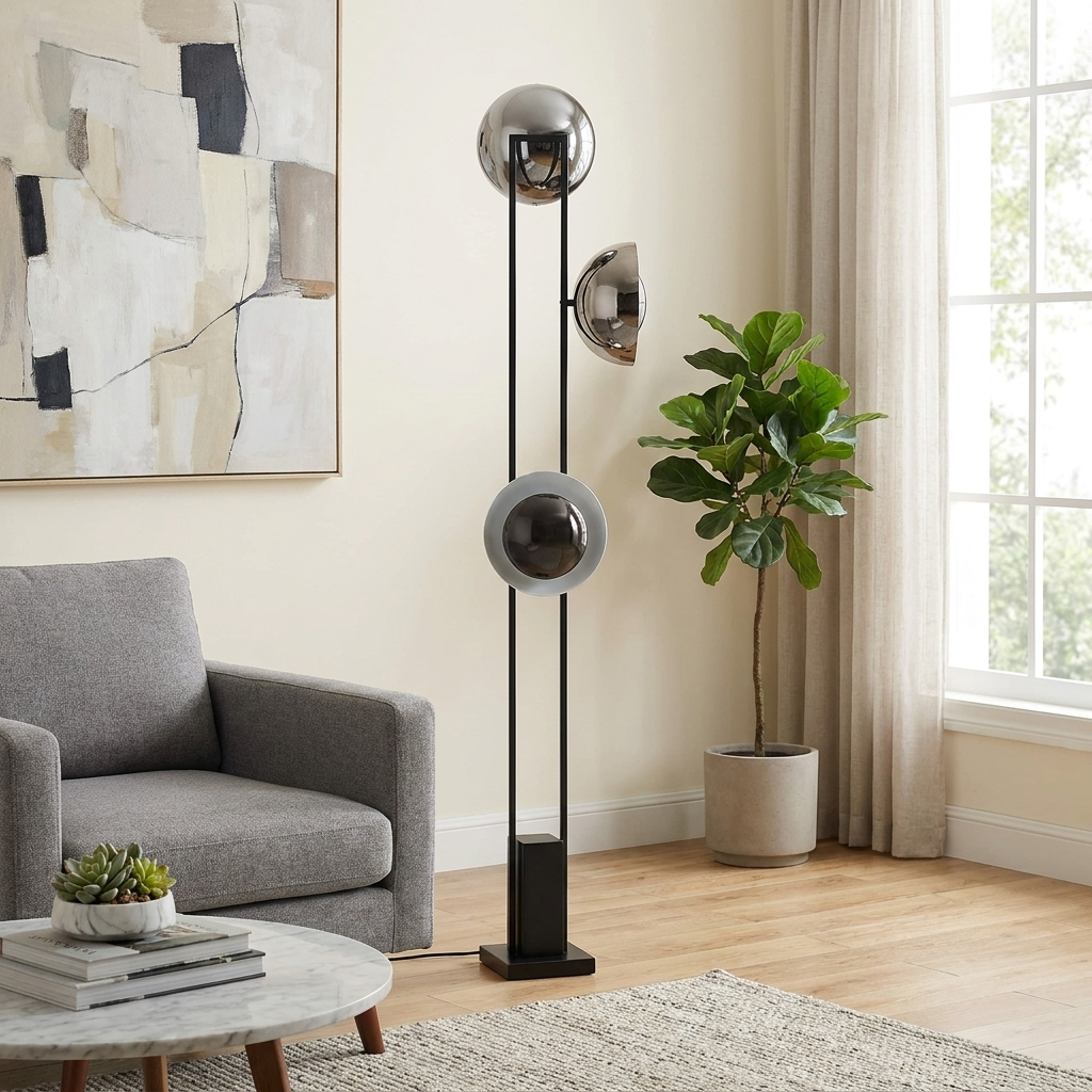 Olbia Contemporary Black Triple-Head Floor Lamp
