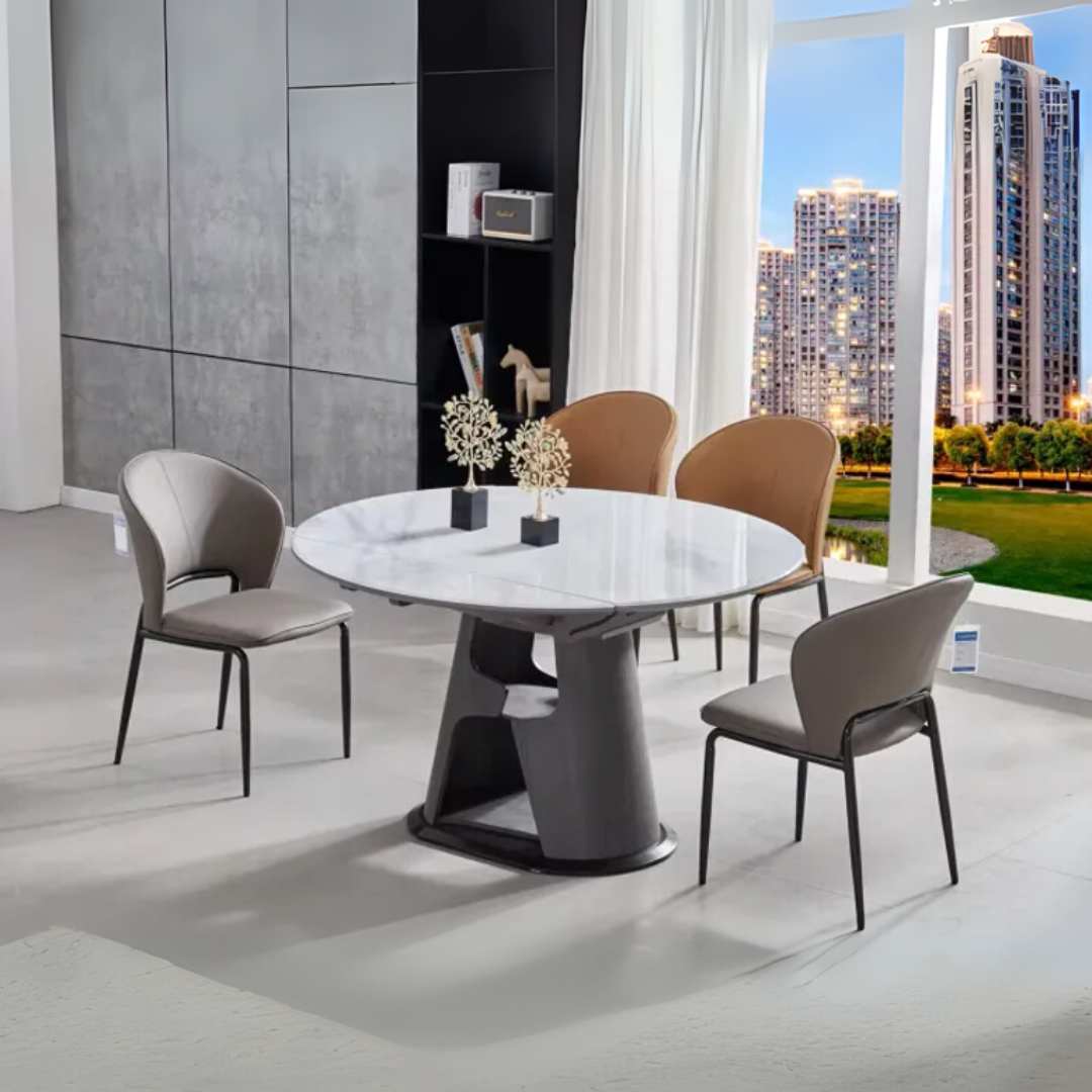 Pellice Round Extendable Dining Table - Side to Extend