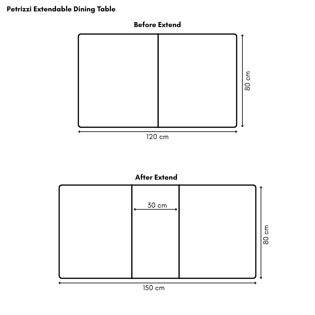 Petrizzi Extendable Dining Table 1.2m-1.5m (Pull to Extend)
