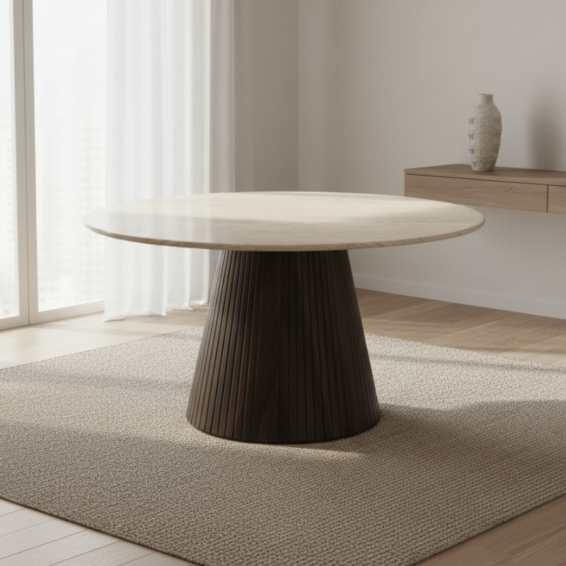Pietro Travertine Round Dining Table