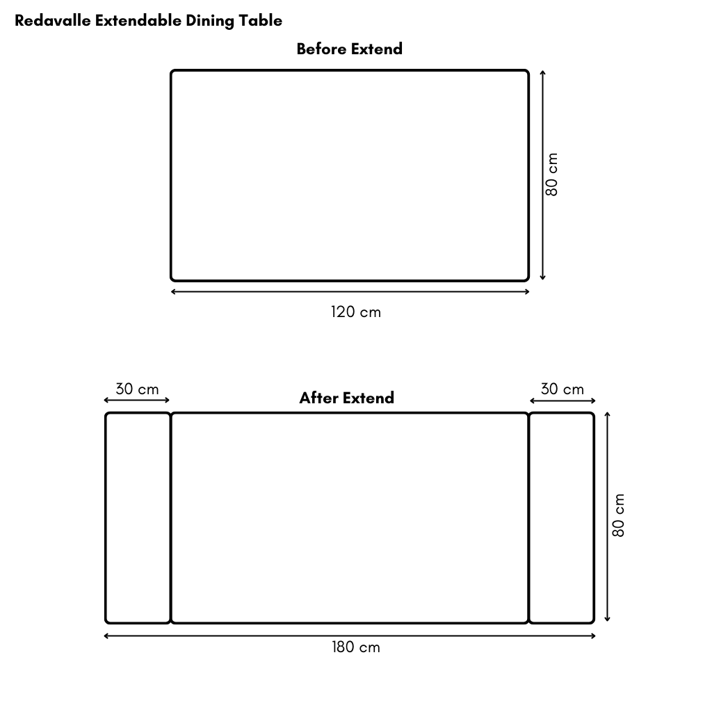 Redavalle Extendable Dining Table 1.2m-1.8m (Side to Extend)