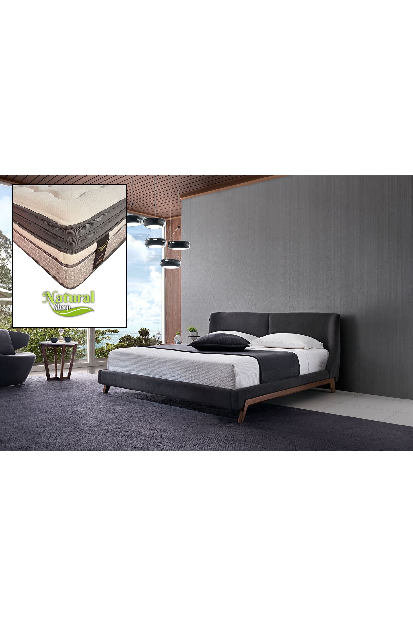 Sachi Designer Bed Frame + Natural Sleep Green Forest