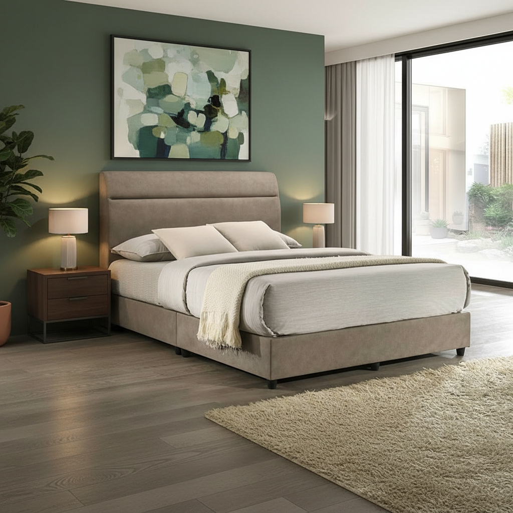 Scarlett Queen Divan Bed - Fabric Brown