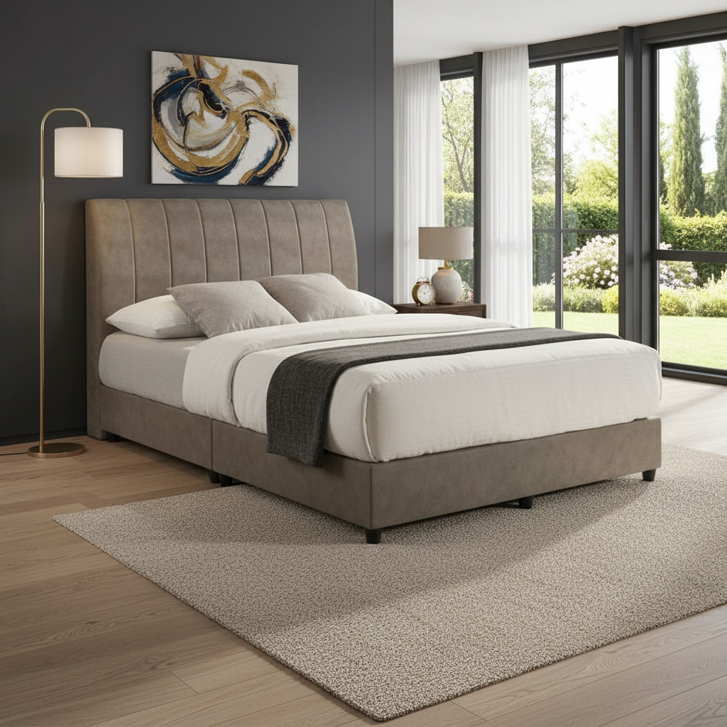 Stella Queen Divan Bed - Fabric Brown