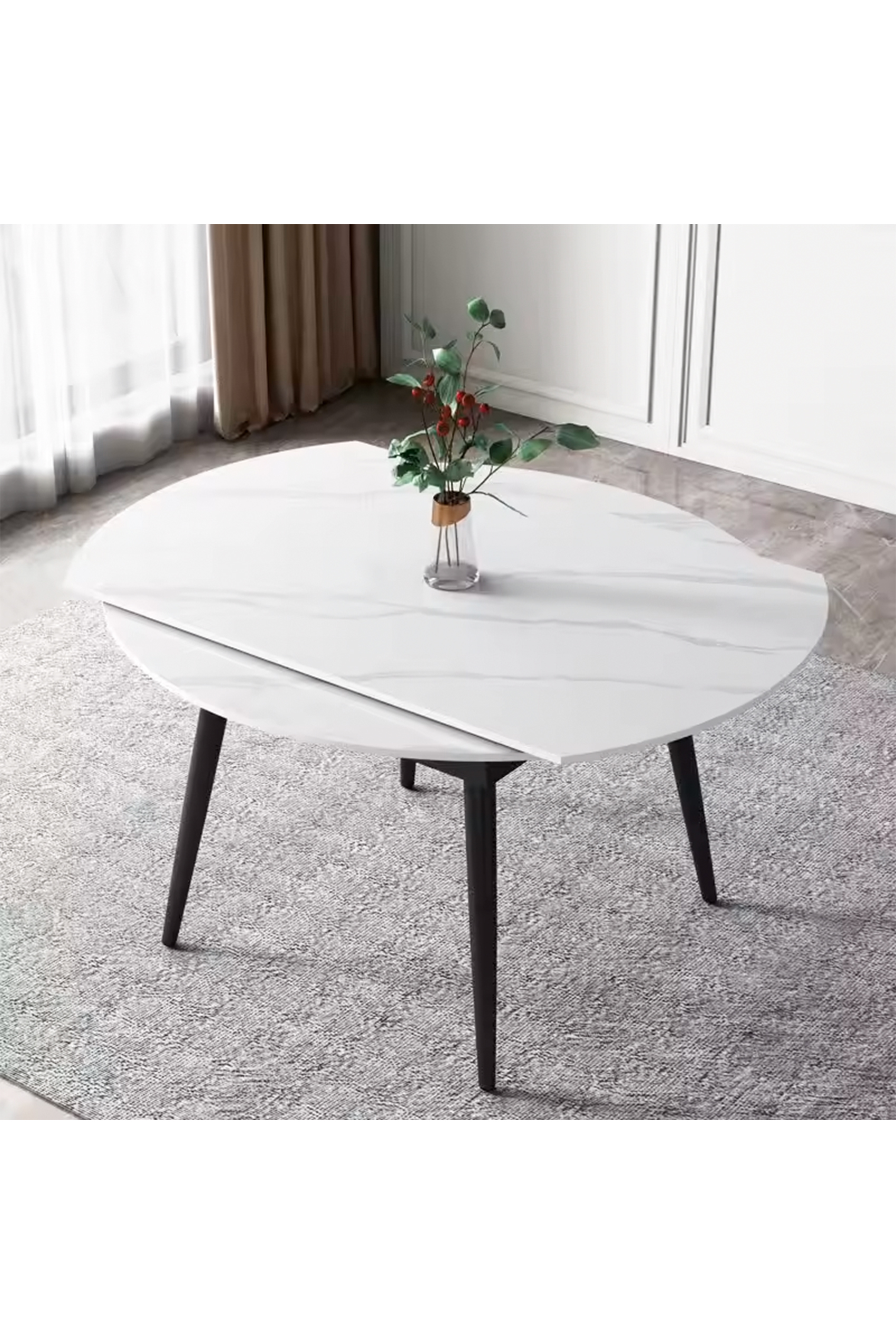 Stura Round Extendable Dining Table - Side to Extend