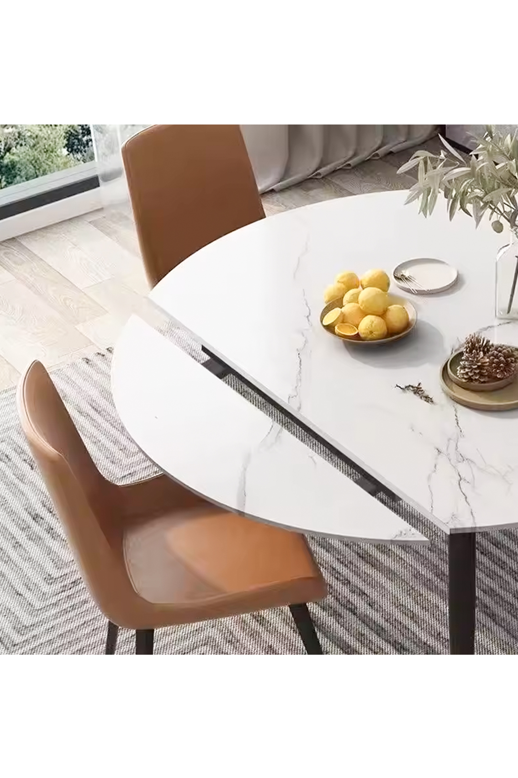 Stura Round Extendable Dining Table - Side to Extend
