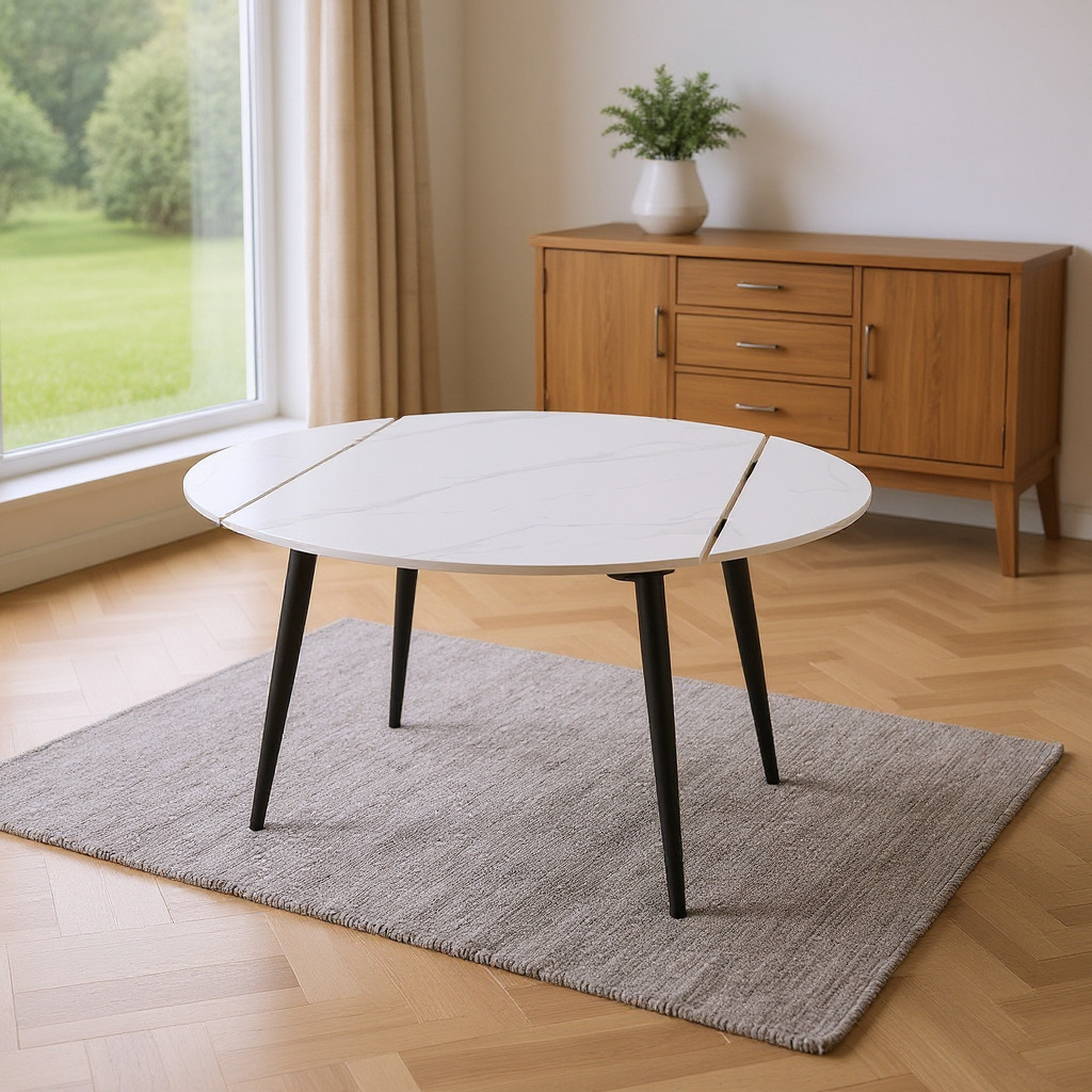 Stura Round Extendable Dining Table - Side to Extend