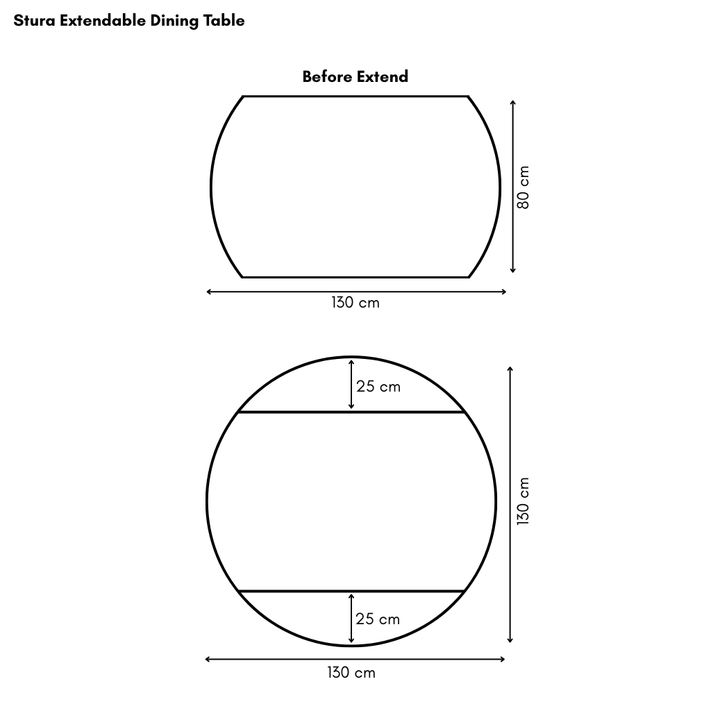 Stura Round Extendable Dining Table - Side to Extend