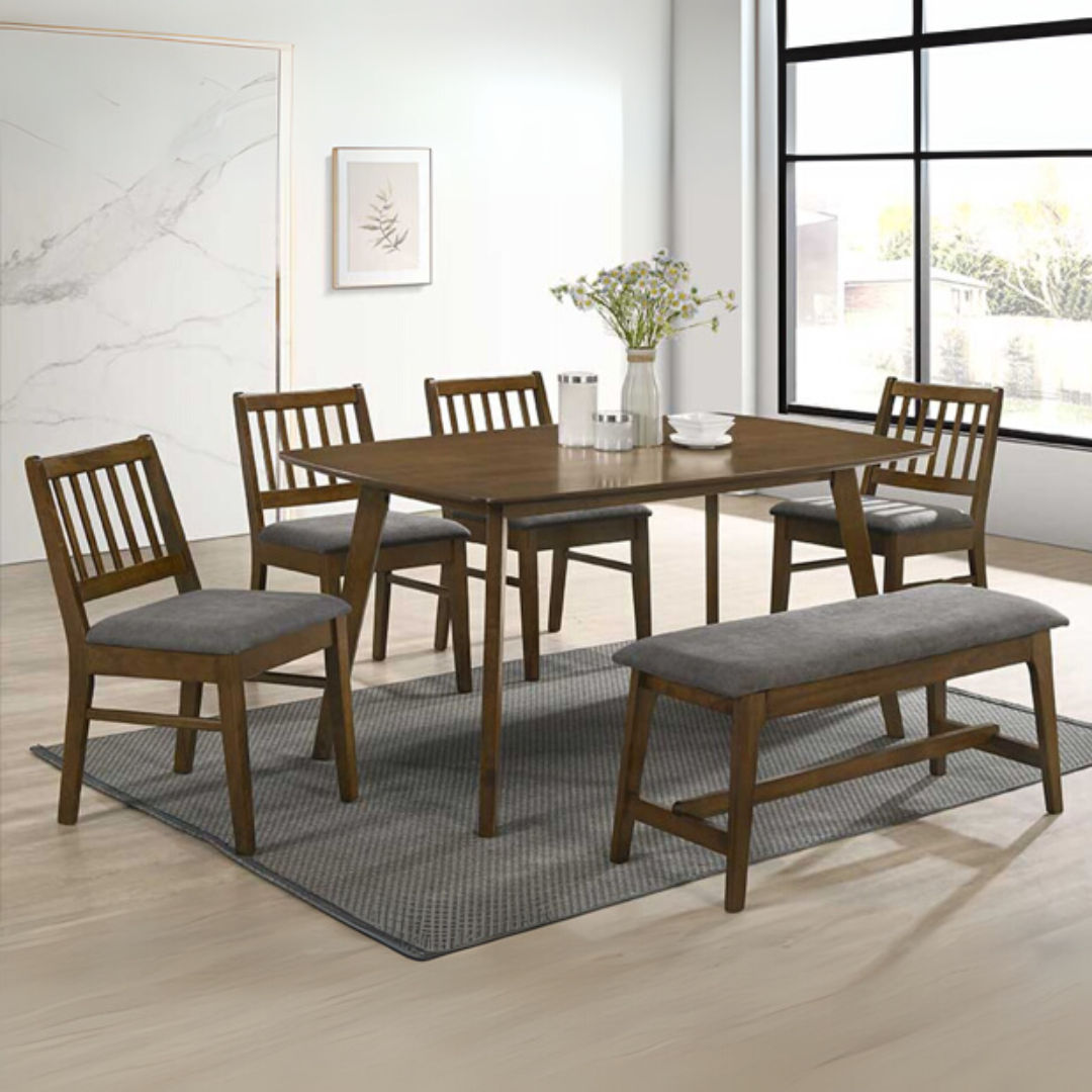 Takizawa Walnut 1+4 Wooden Dining Set (Suzu) with Bench (Wajima)