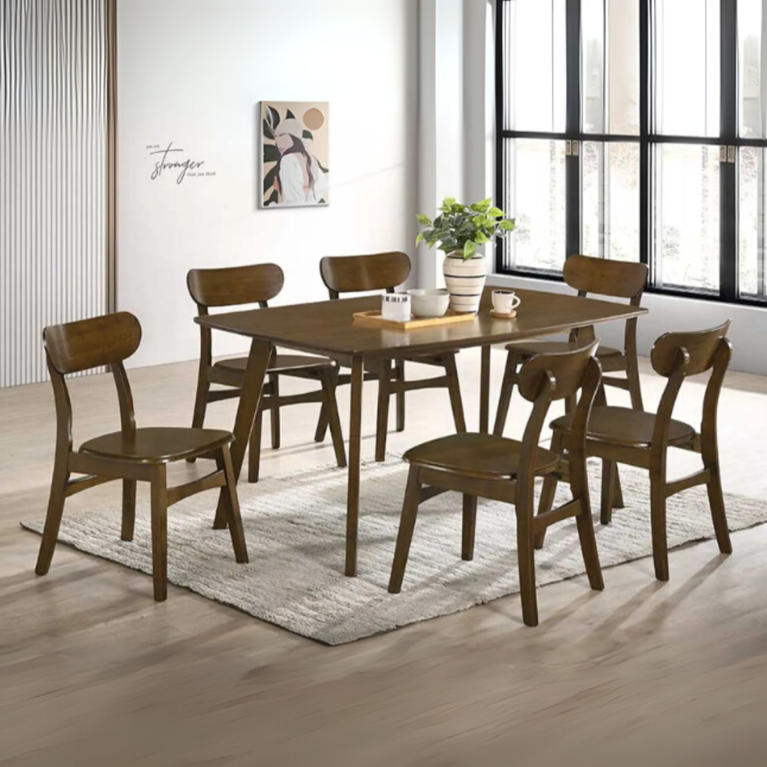 Takizawa Walnut 1+6 Wooden Dining Set (Koga)