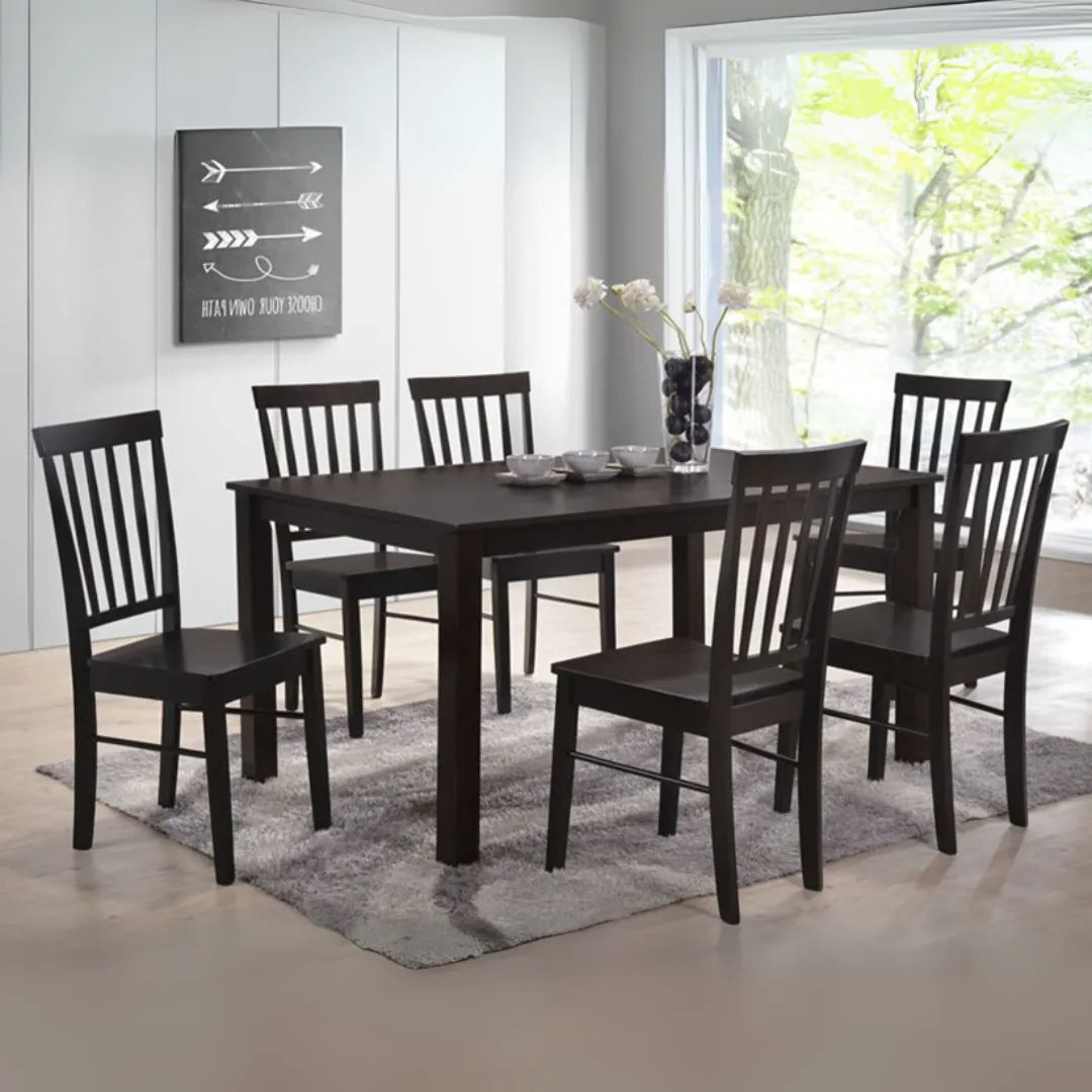 Ikeda Ebony 1+6 Wooden Dining Set (Yawata)
