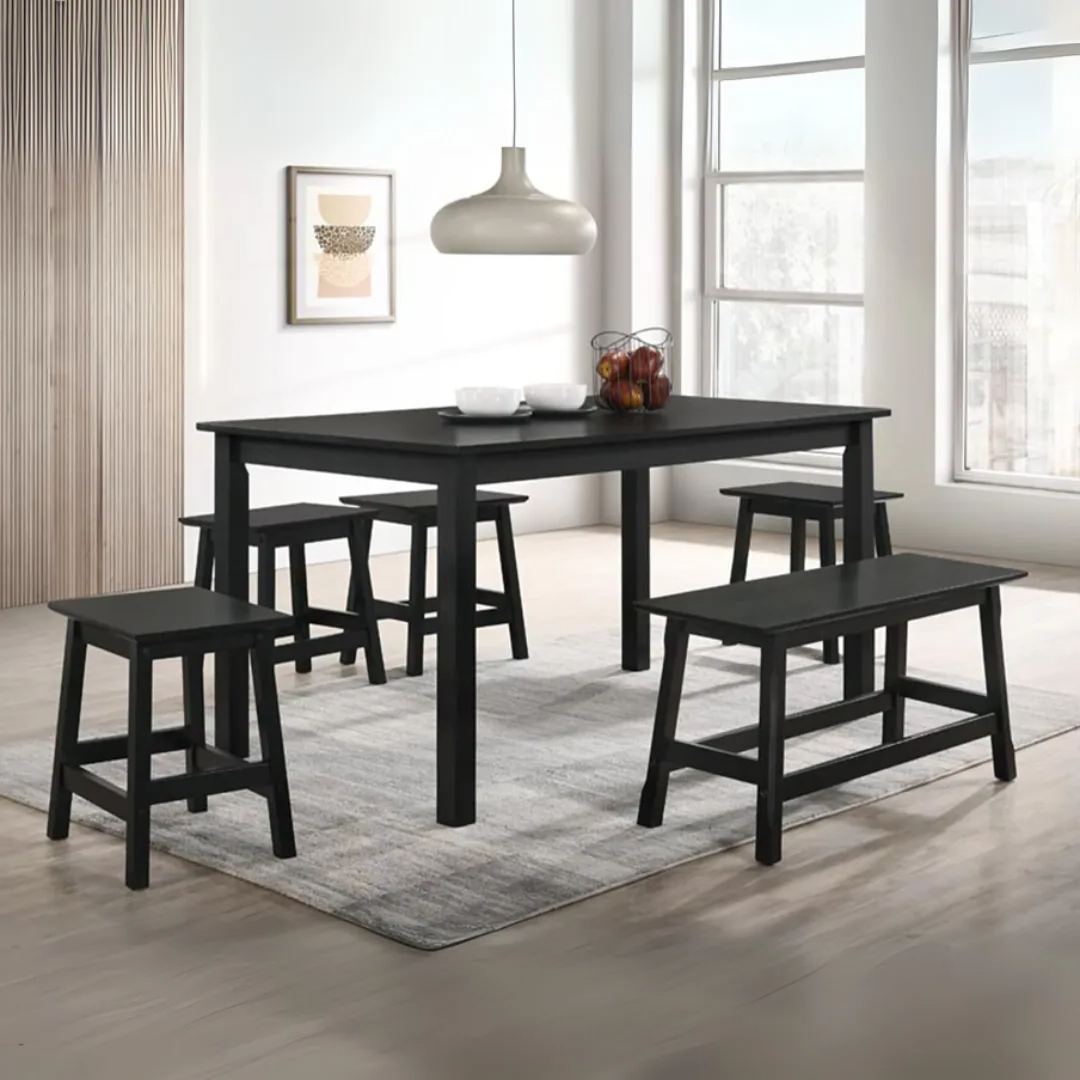 Kaizuka Ebony 1+4 Wooden Dining Set with Sasebo Bench