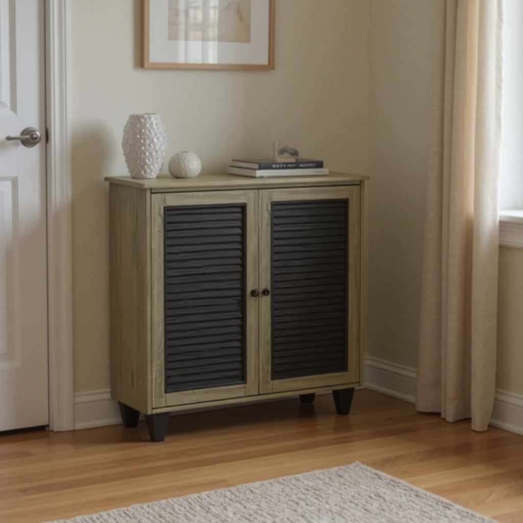 2 Slatted Door Shoe Cabinet