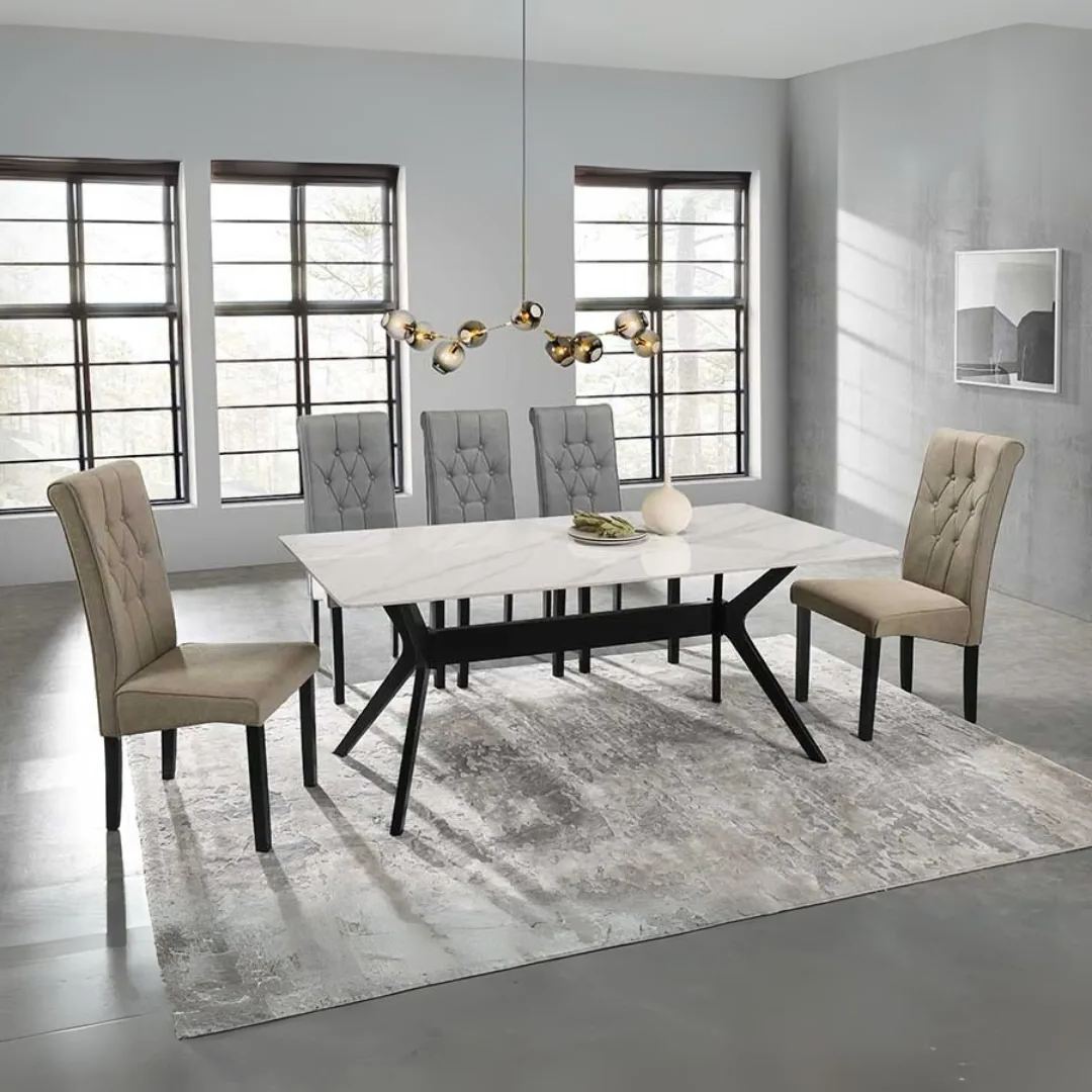 Marianopoli Dining Table + 6 Serna Fabric Dining Chairs