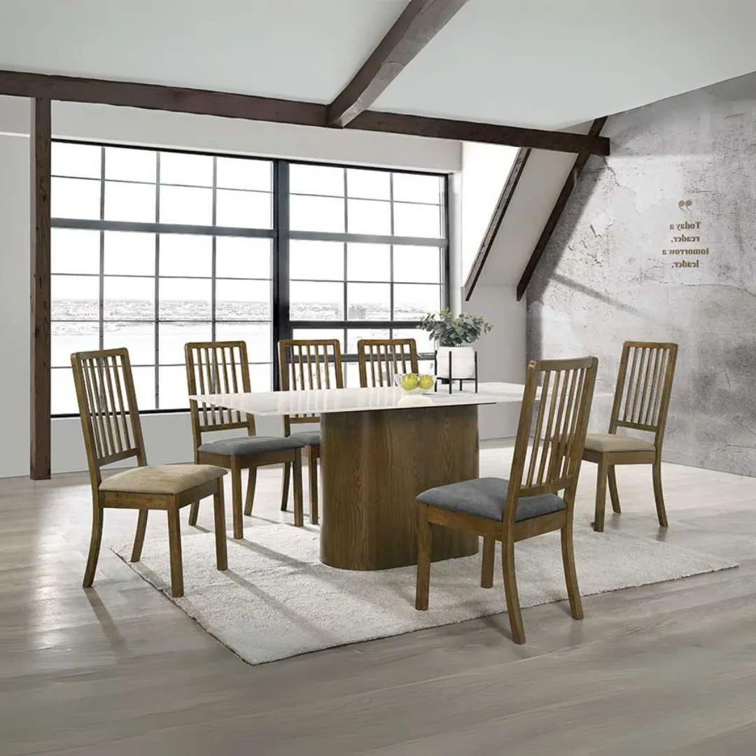 Affermo Dining Table + 6 Marittima Fabric Dining Chairs