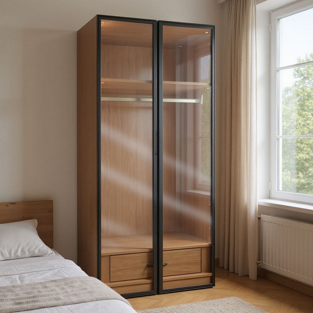 Nora 2 Glass Door Wardrobe with LED Light