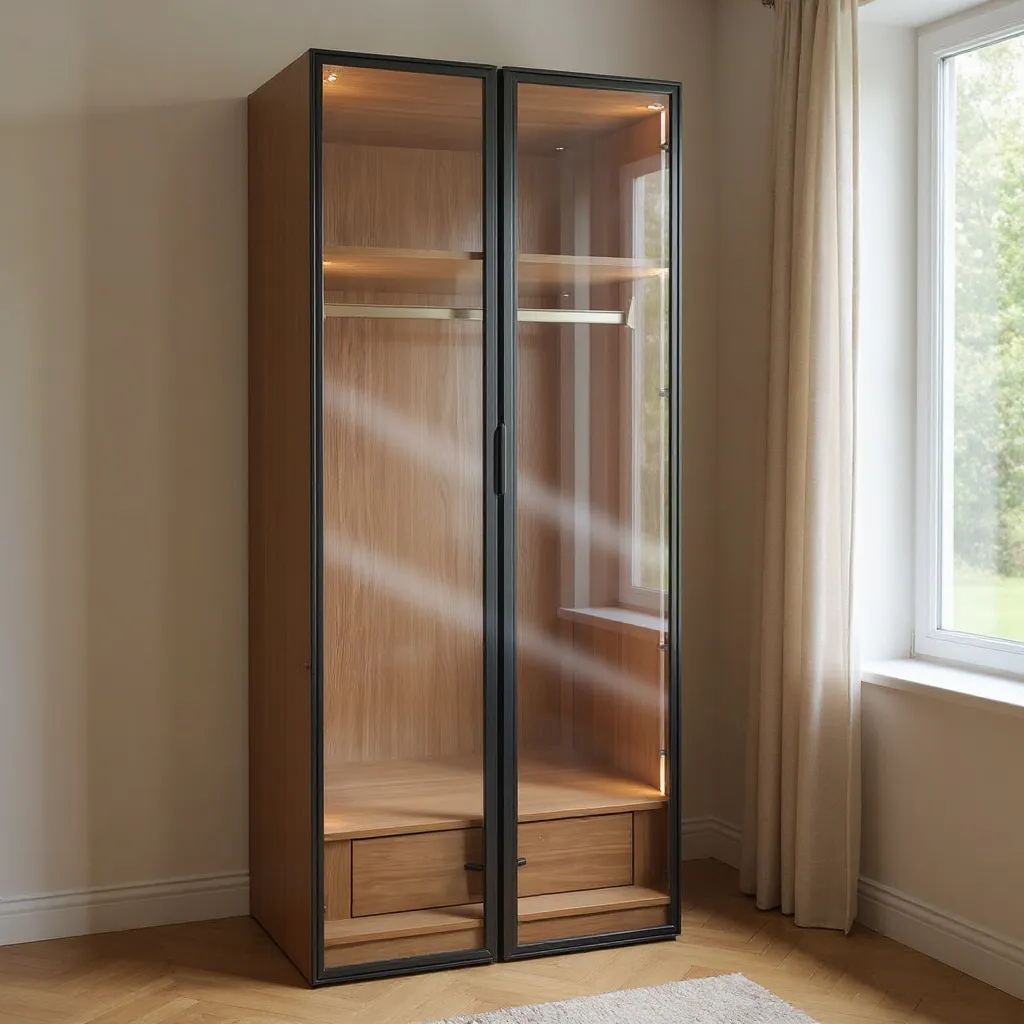 Nora 2 Glass Door Wardrobe with LED Light