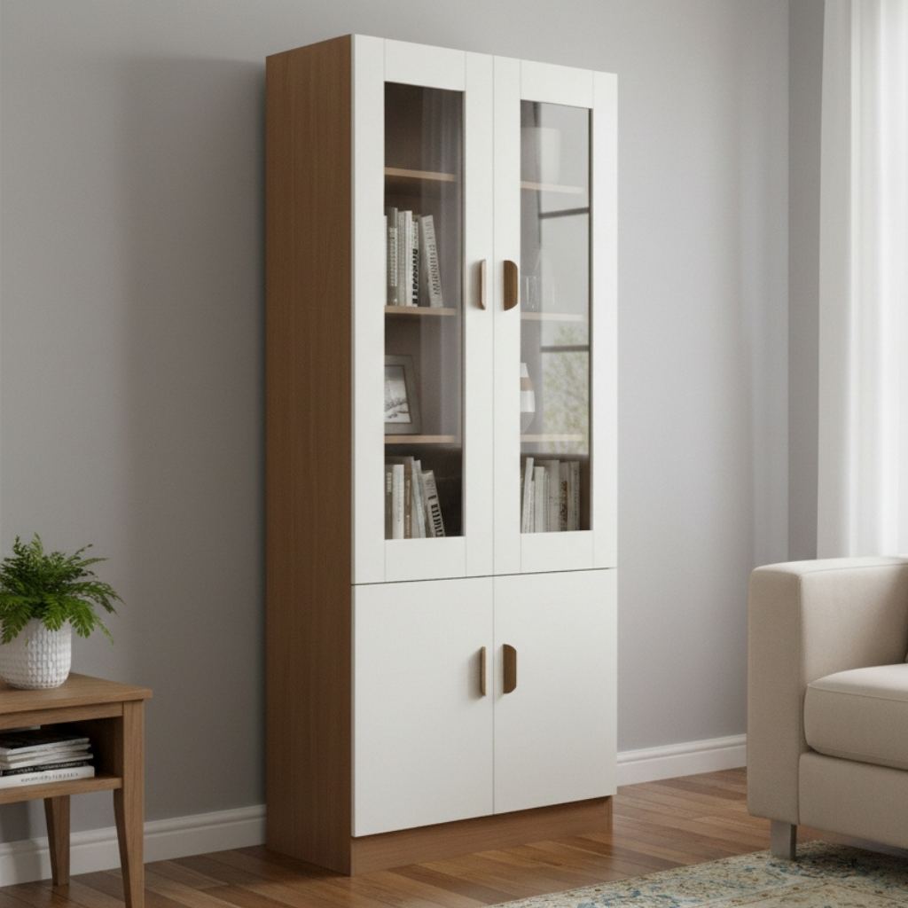 Carlo Contemporary 2-Door Glass Display Cabinet with Lower Storage Cupboard