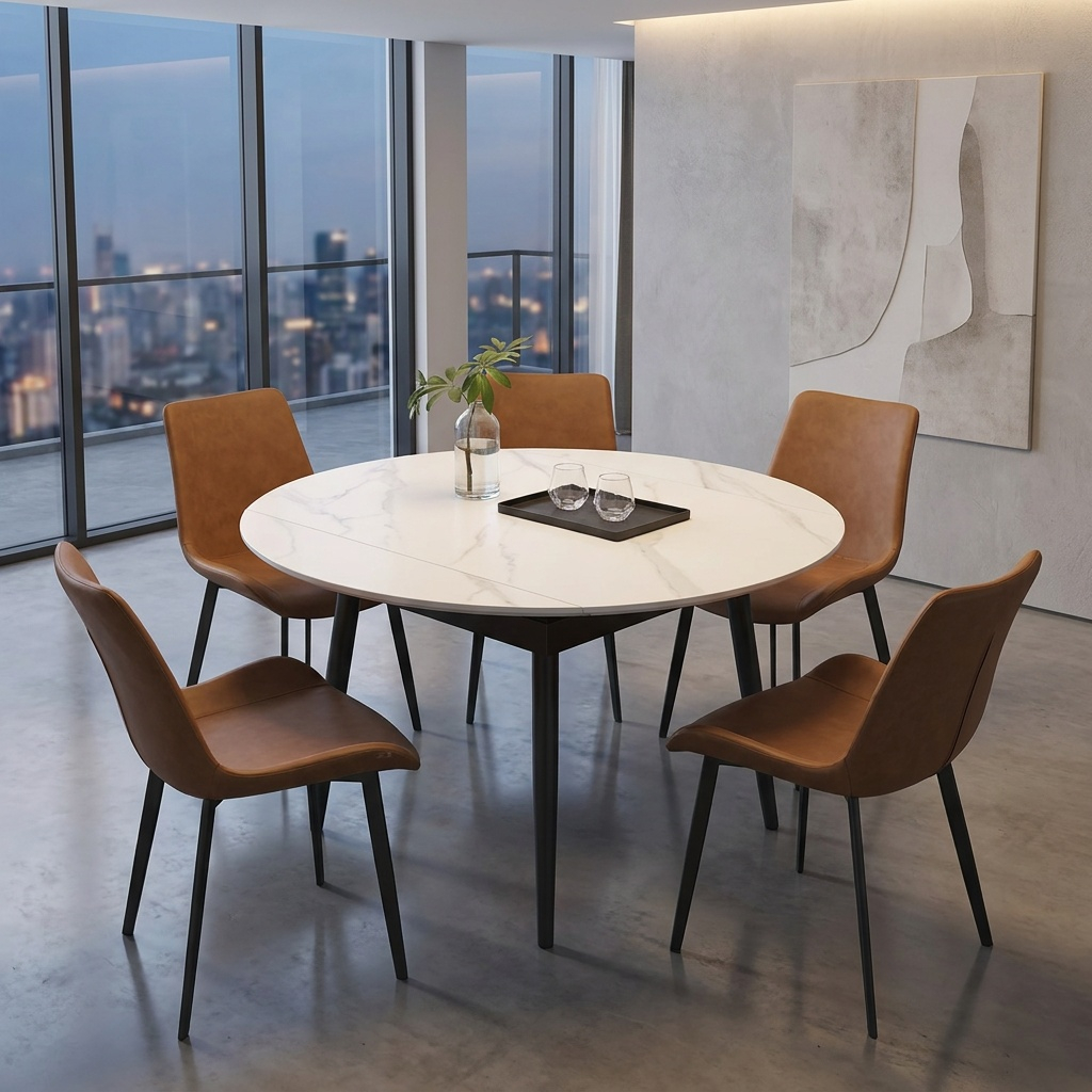 Modern Space Saving Extendable Dining Table (1.3x0.8M Extendable To 1.3M Round )