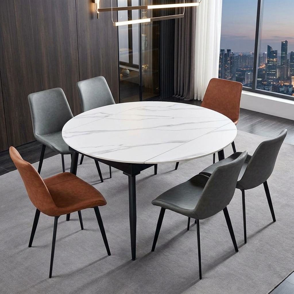 Modern Space Saving Extendable Dining Table (1.3x0.8M Extendable To 1.3M Round )