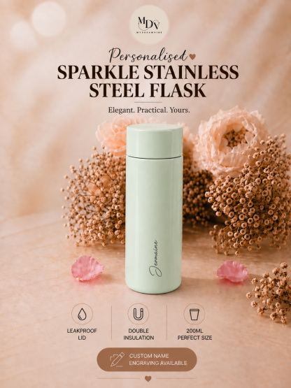 200ml Double Wall Stainless Steel Engraved Sparkle Flask — Mint