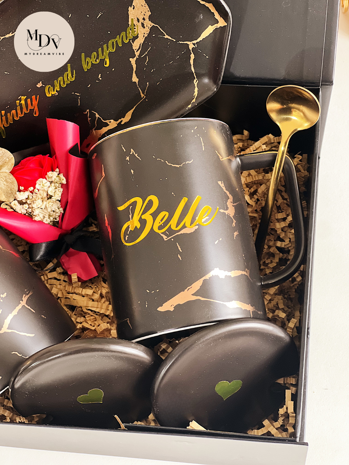 450ml Couple Nordic Marble Mug With Lid And Gold Spoon