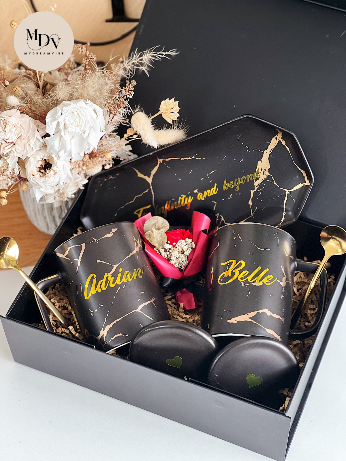 450ml Couple Nordic Marble Mug With Lid And Gold Spoon