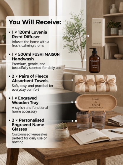 The Welcome Home Luxe Set – Personalised Housewarming Gift (FREE FIXED DATE DELIVERY)