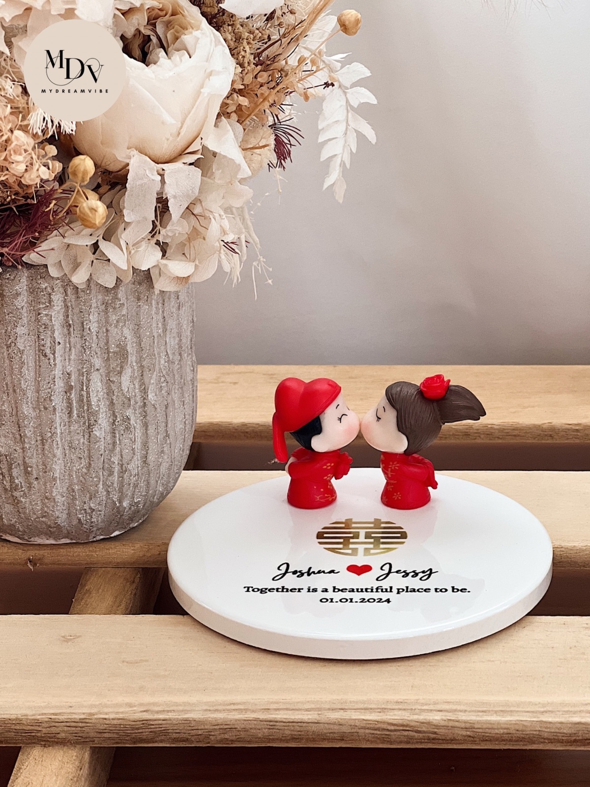 Wedding Gift - Double Happiness Deco Display - Round Base PRINTED