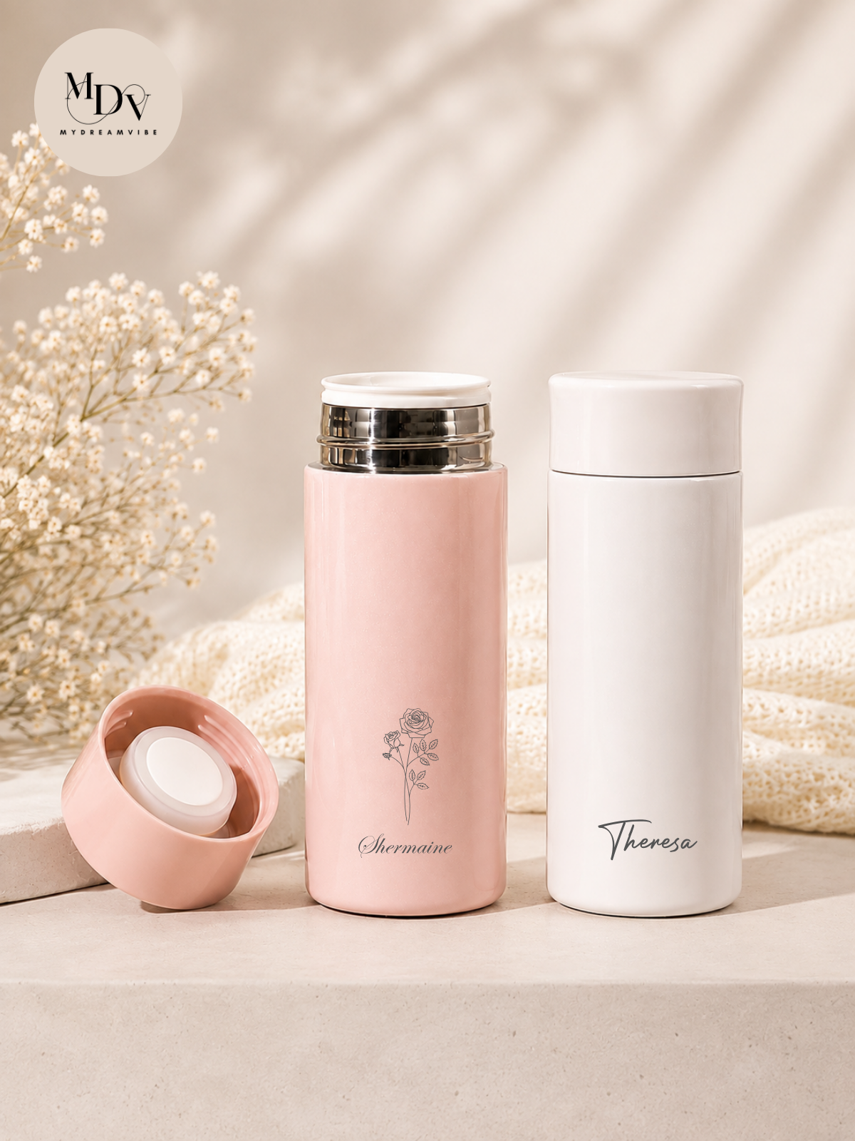 Bloom & Brew — Engraved Flask & Rose Bouquet Gift Set