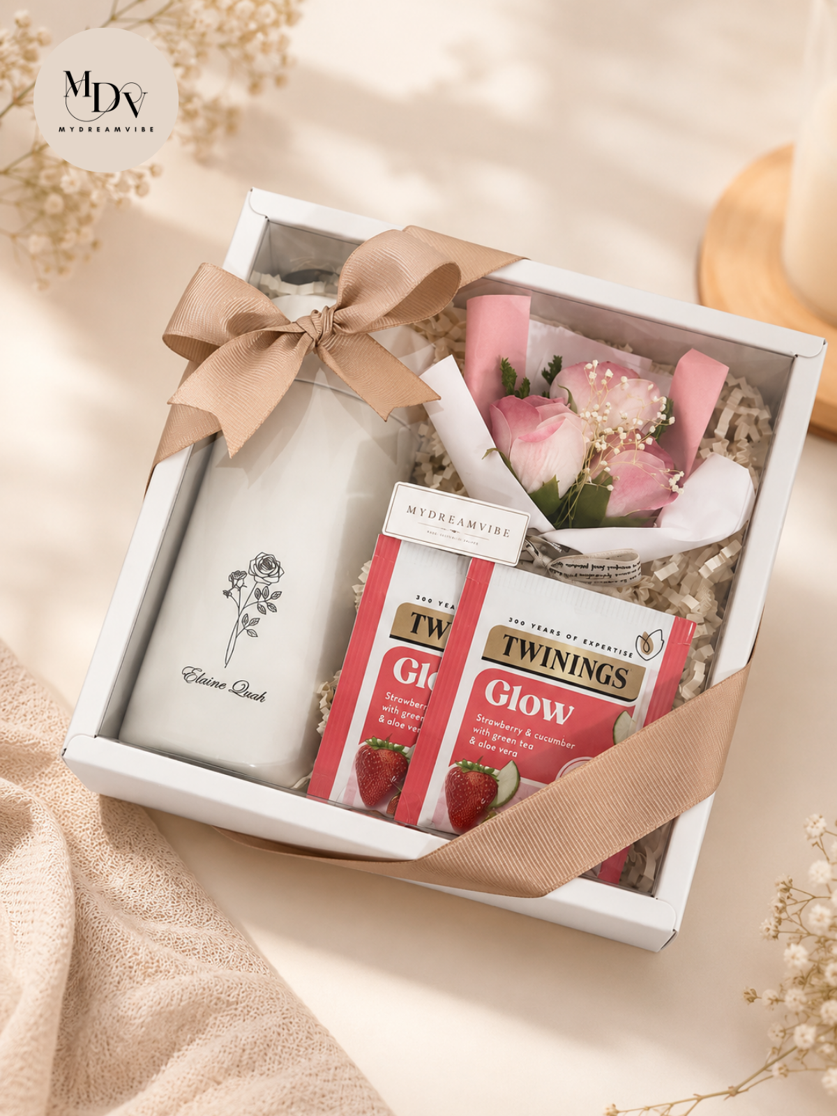 Bloom & Brew — Engraved Flask & Rose Bouquet Gift Set
