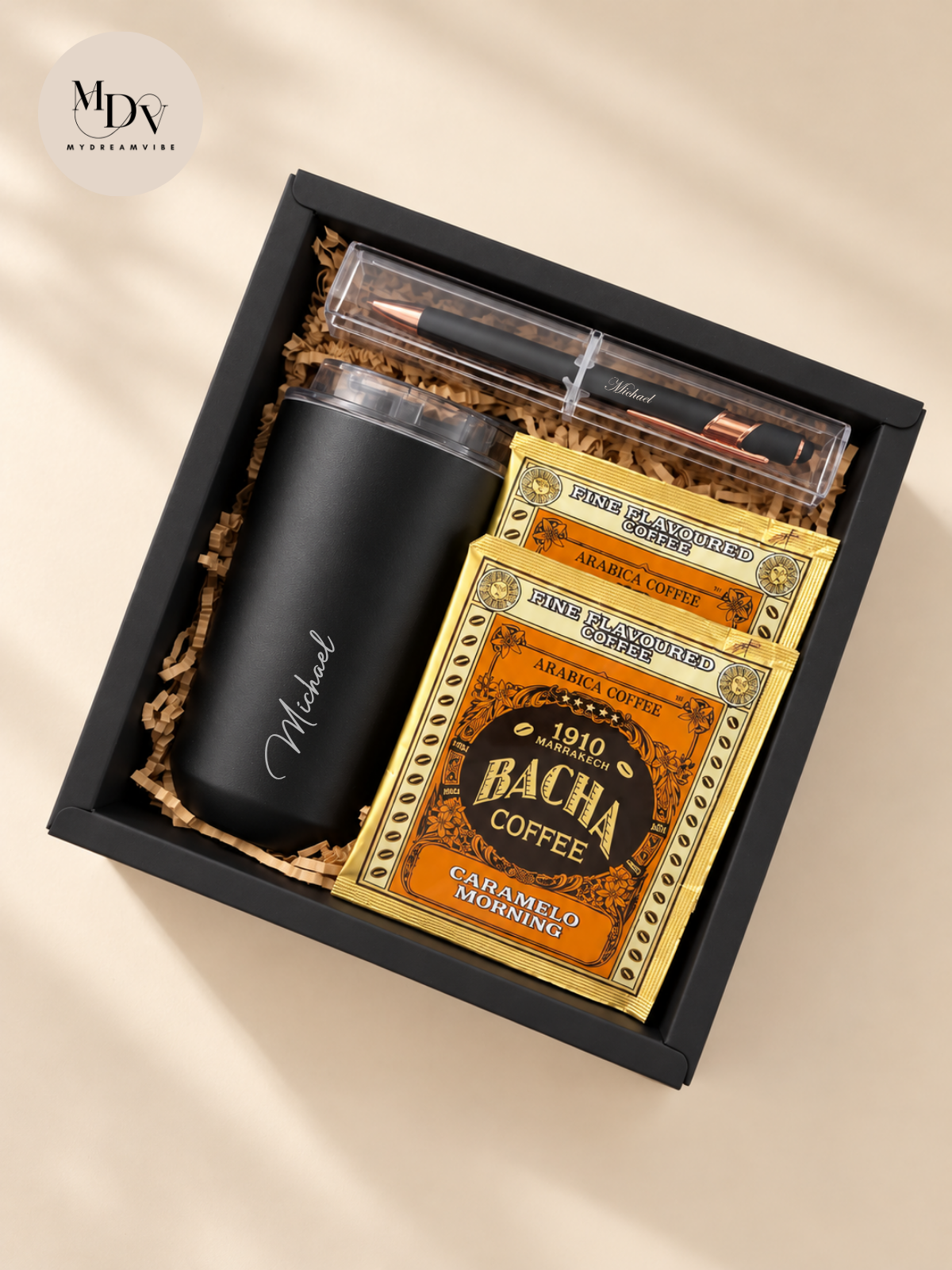 Caramelo Mornings — Engraved Tumbler & Pen Gift Set