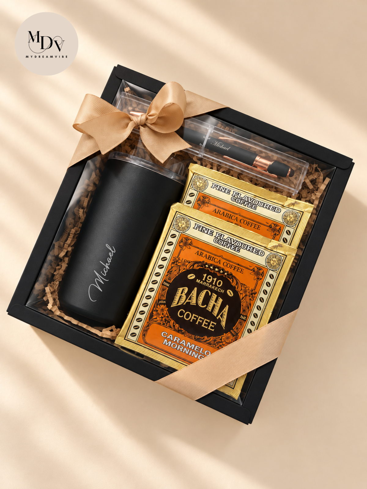 Caramelo Mornings — Engraved Tumbler & Pen Gift Set