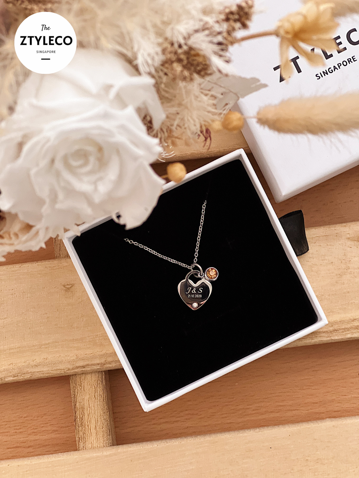 Classic Heart Pendant Necklace with Birthstone - Silver