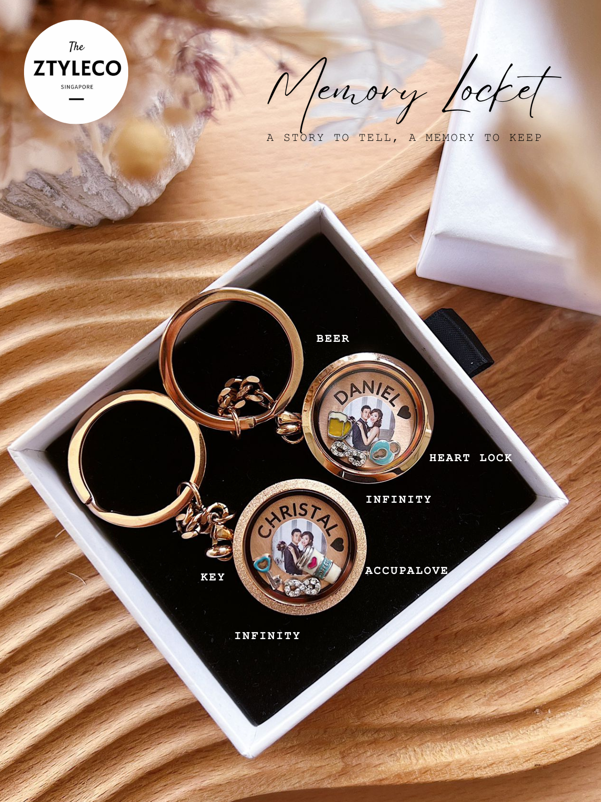 Couple Memory Locket Keychain / Necklace Set