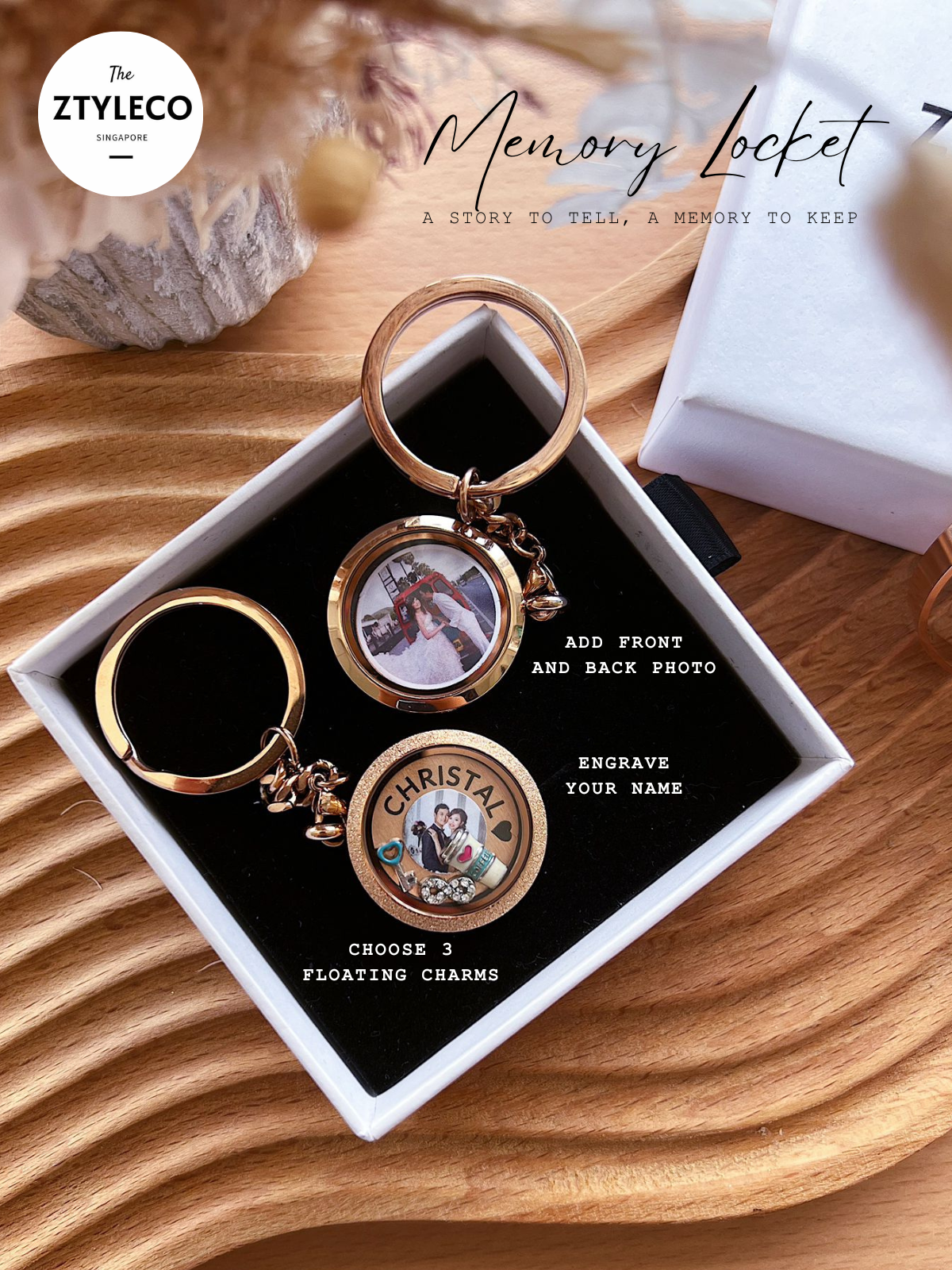 Couple Memory Locket Keychain / Necklace Set