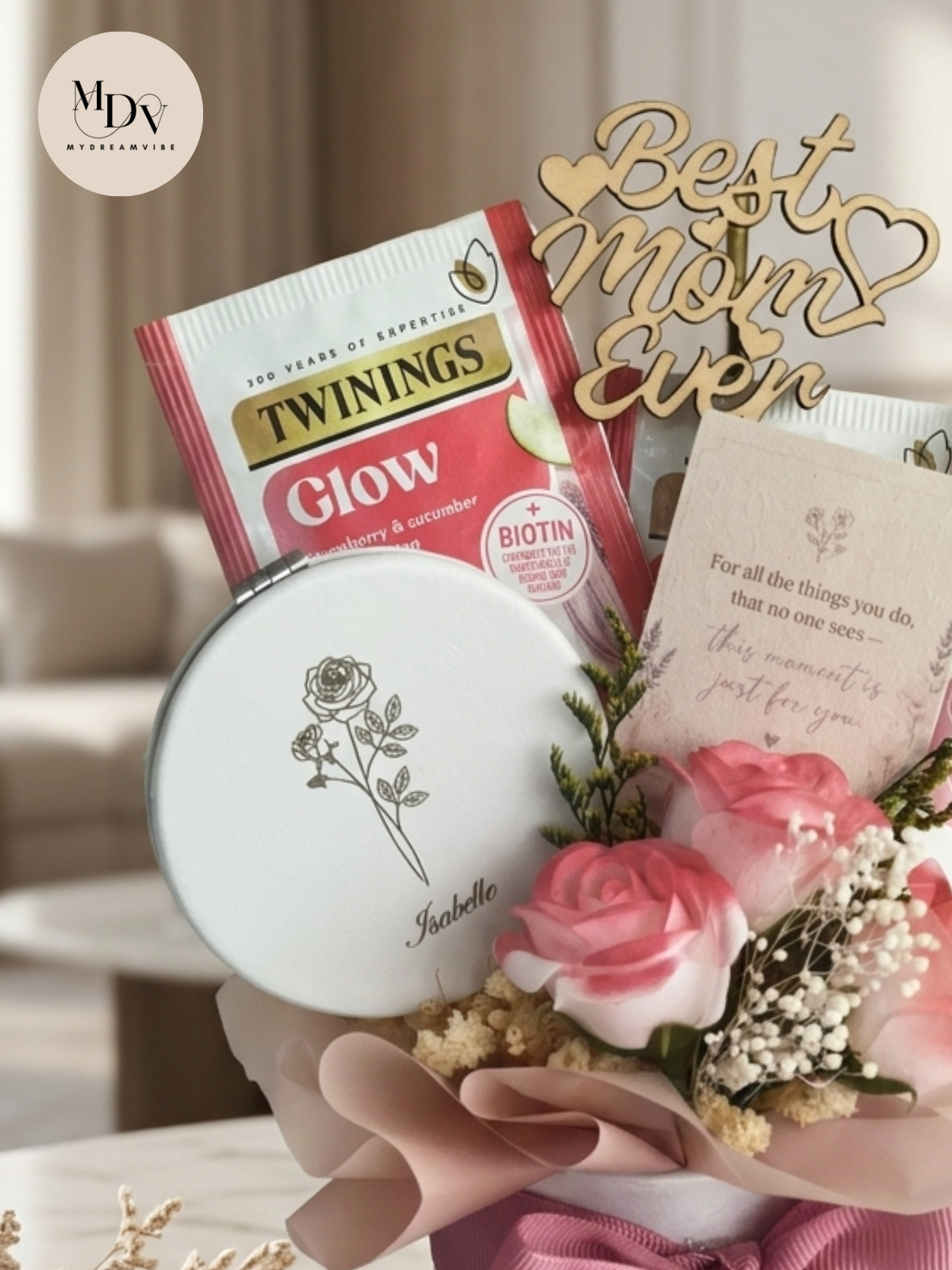 Mother's Day 2026 - Petite Self-Care Bloom Box with Personalized Engraved Mirror - PINK (FREE FIXED DATE DELIVERY)