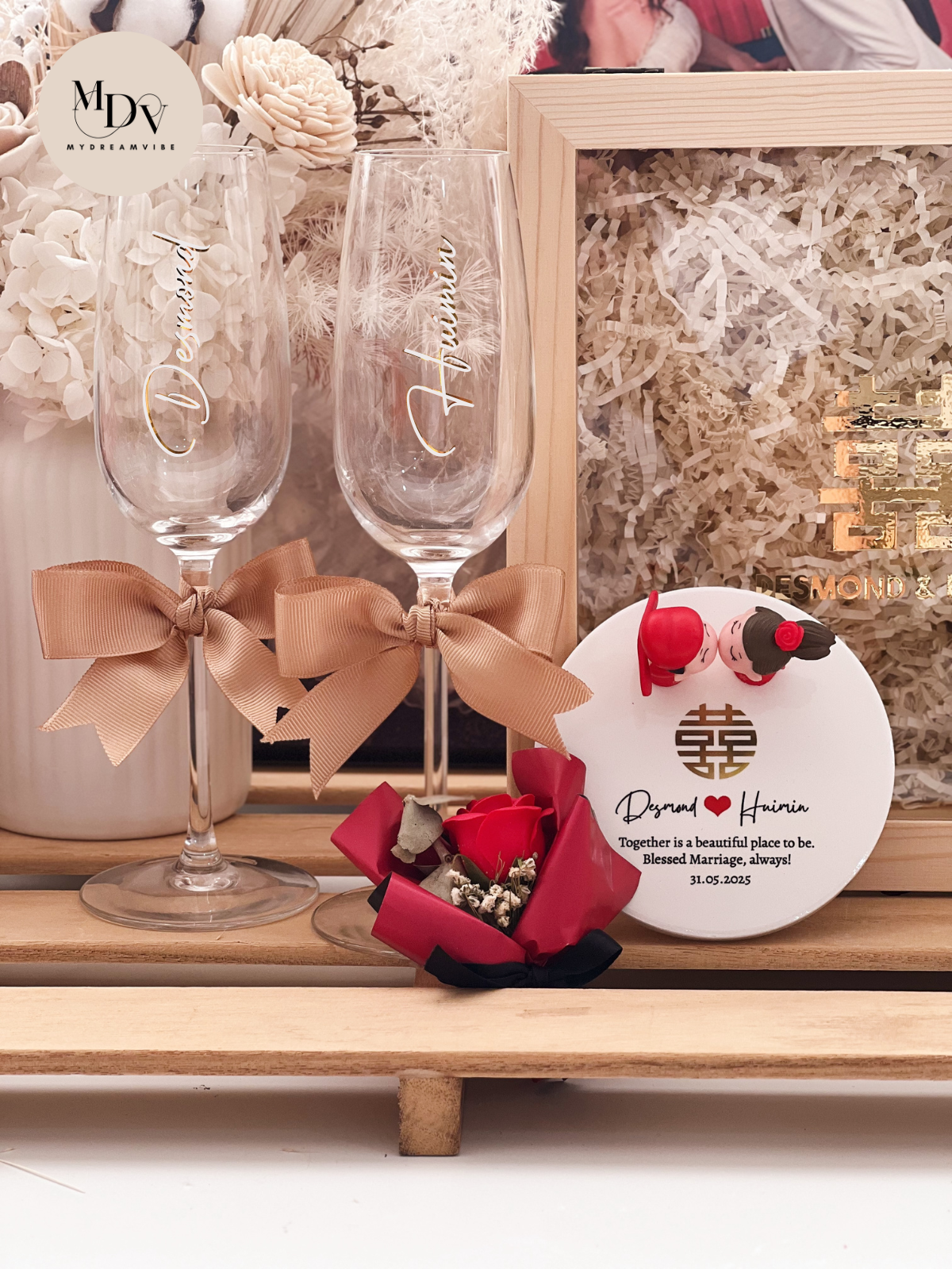 Eternal Toast - Engraved Champagne Glass & Figurine in Wedding Keepsake Box