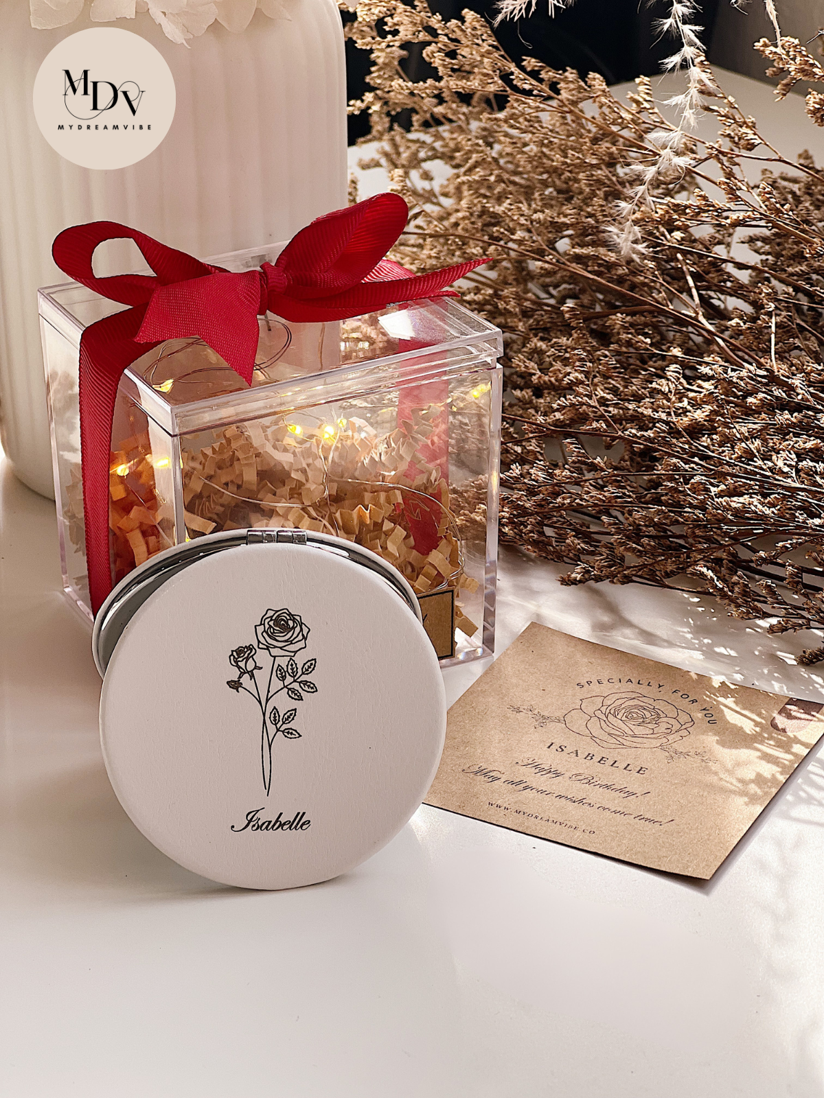 Everlasting Rose Reflection Gift Set - Engraved PU Leather Mirror