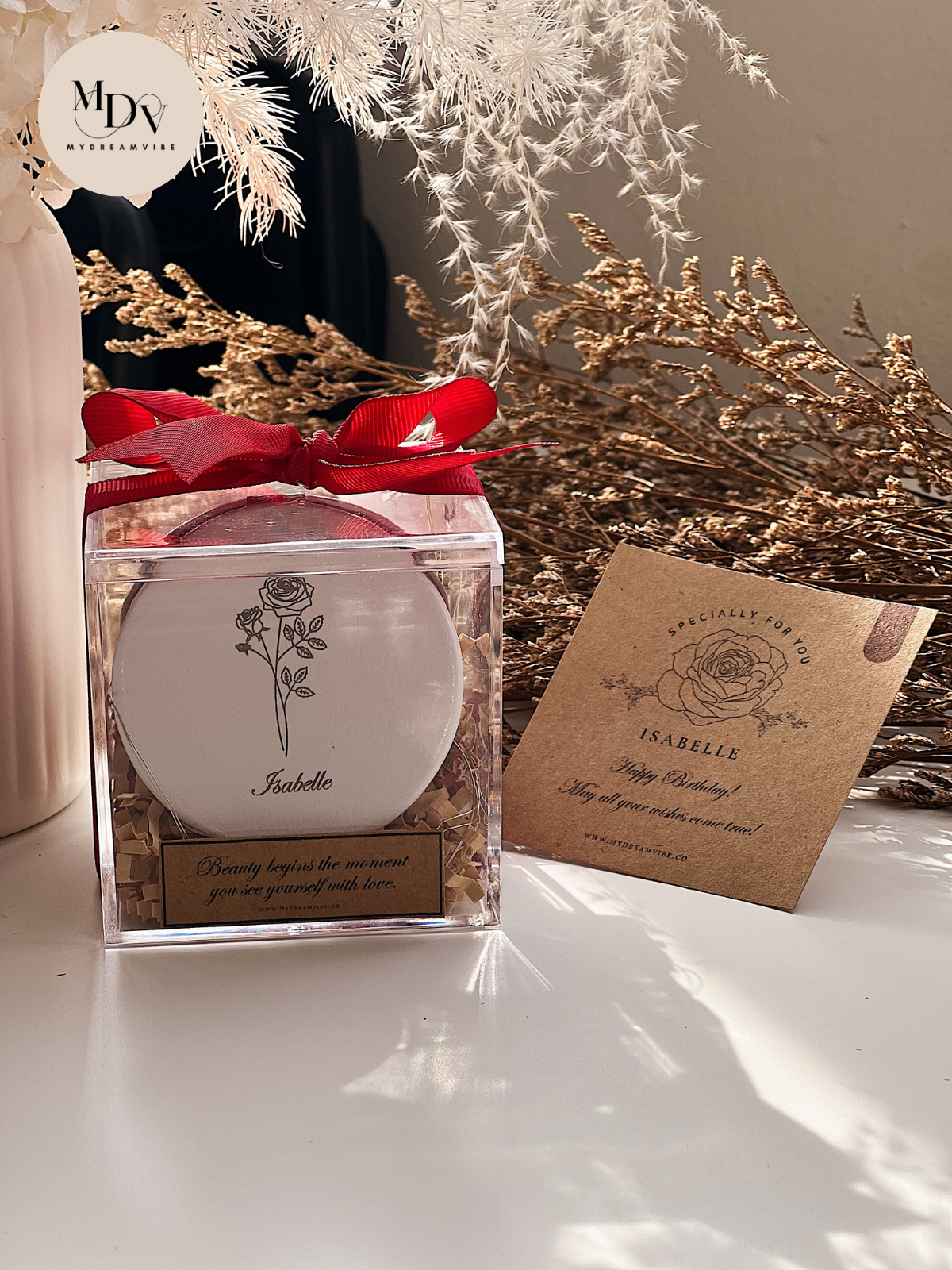 Everlasting Rose Reflection Gift Set - Engraved PU Leather Mirror