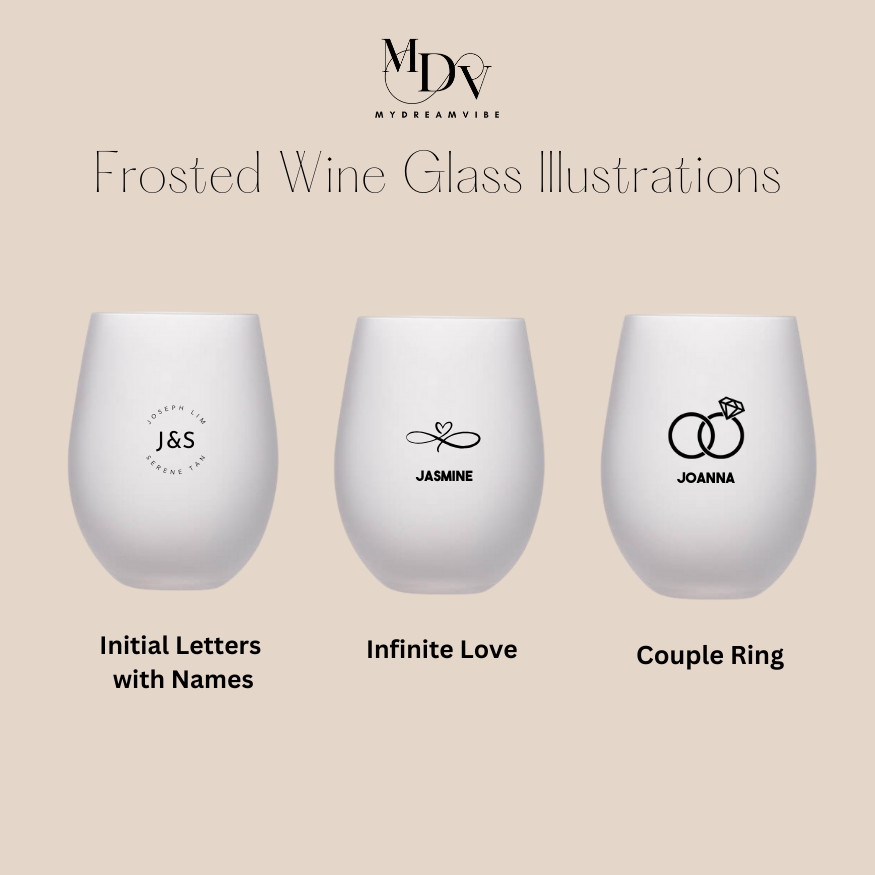Wedding Gift -  Couple Frosted Stemless Glass with Glass Straw, Coaster & Figurine in Wooden Box