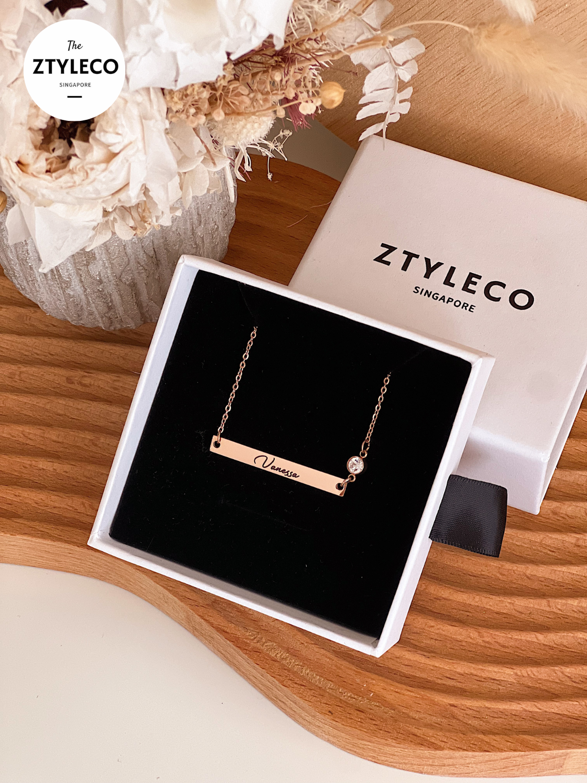 Horizontal Necklace / Bracelet with Crystal - Rose Gold