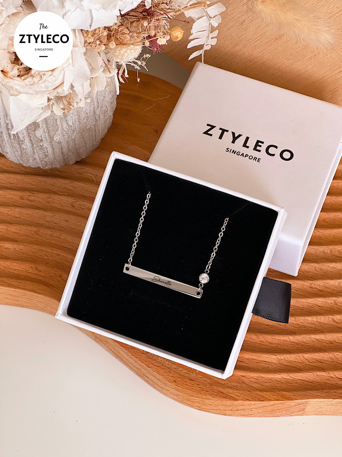 Horizontal Necklace / Bracelet with Crystal - Silver