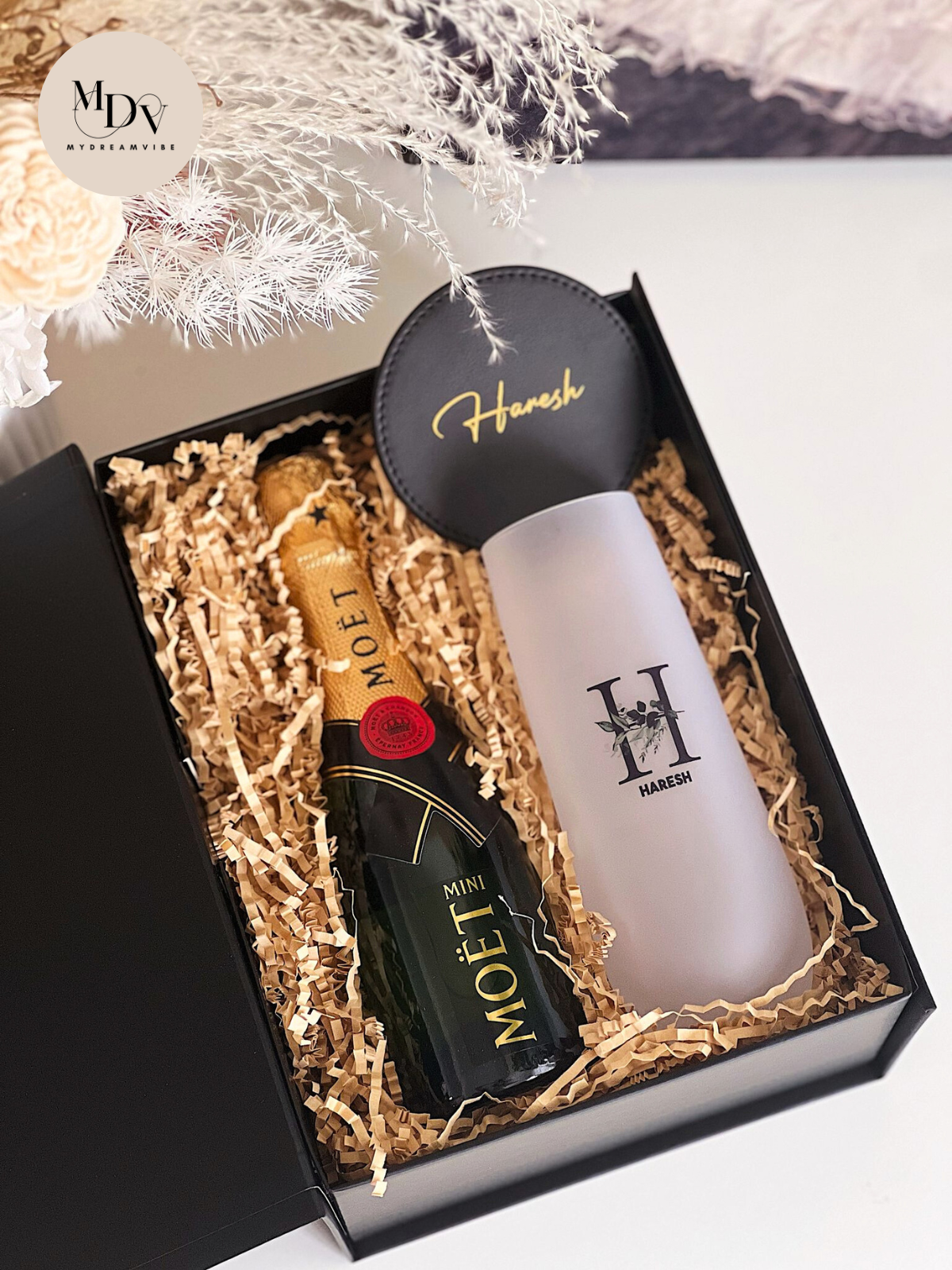 Perfect Champagne Gift - Moet with Botanical Frosted Flute and Coaster