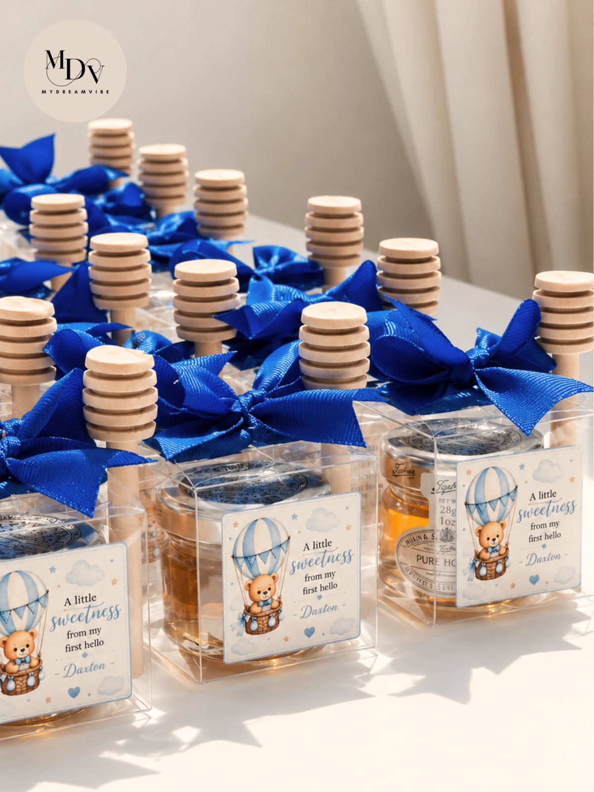 Personalised Honey Jar Baby Boy Shower Favours – Sweet Keepsake Gift (Min. 20 QTY) 