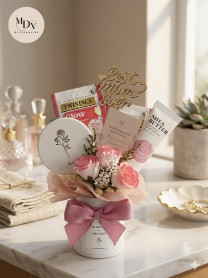 Mother's Day 2026 - Petite Self-Care Bloom Box with Personalized Engraved Mirror - PINK (FREE FIXED DATE DELIVERY)